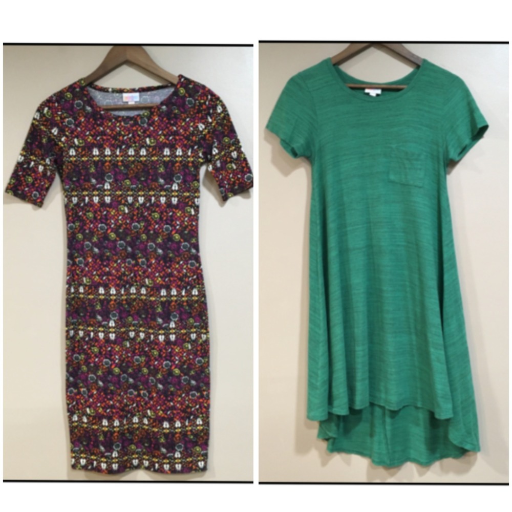 LuLaRoe T-Shirt Dress Bundle Women XXS Green Julie Carly Red Boho Casual Basics‎